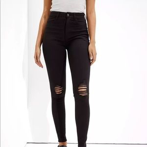 American Eagle Black Ripped High Rise Skinny Jeans